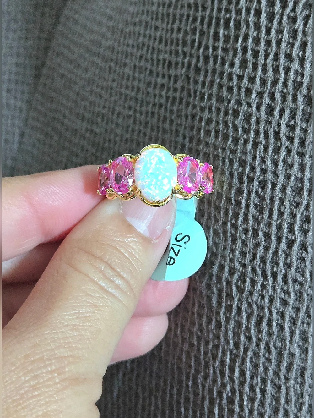 Lab🧪 Created White Fire🔥 Opal and Pink💕 Sapphires Ring💍 - NWT